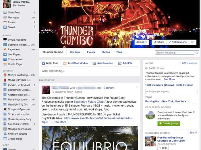 For comparison, this is what a Facebook group page looks like today.