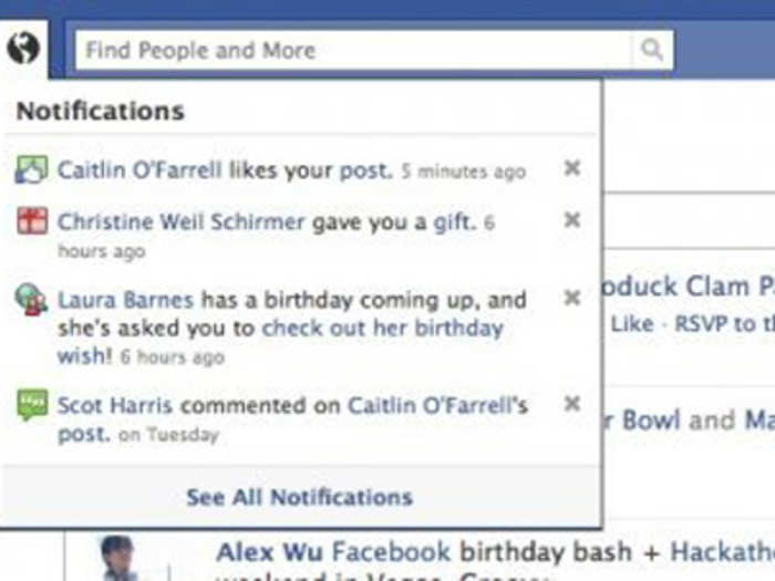 In 2010, Facebook brought notifications to the top navigation bar following yet another redesign.