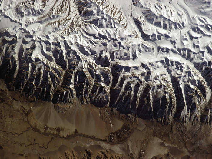 "I was struck...by the fact that some of the most ravaged and forbidding landscapes on Earth are so incredibly beautiful from space," Hadfield writes about the Asian continent. Here is a picture of the Tibet Autonomous Region located on the Tibet Plateu — the highest region on Earth. Despite being the second-largest province-level division of China, the Tibet Autonomous Region has the smallest population in China because of its harsh environment at an elevation of 15,000 feet.