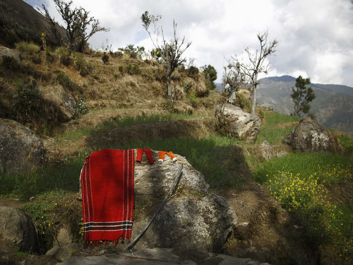 They cannot use public water sources, touch livestock, or attend social events. Pictured below is a clean shawl hung out to dry, after the wearer