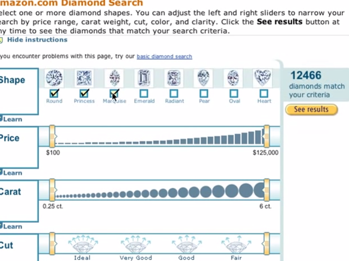 BONUS: You used to be able to use a feature called Diamond Search to buy individual stones on the site based on their carat, shape and color.