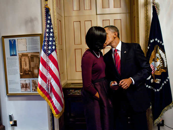 Sharing a kiss after the State of the Union address in 2010.