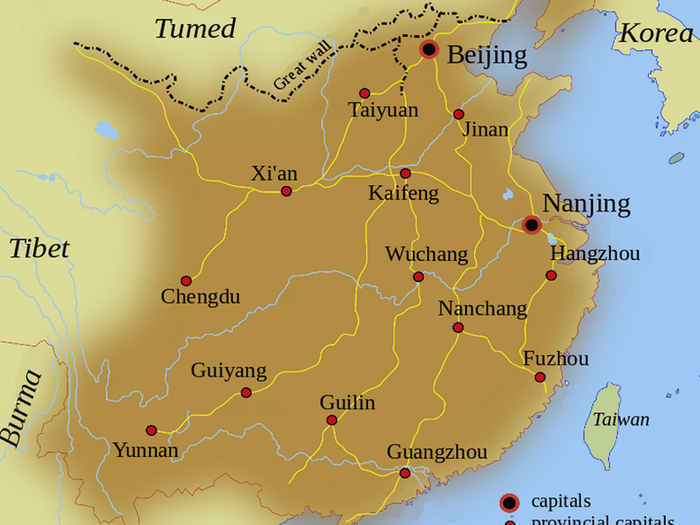 The Ming Dynasty spanned 2.51 million square miles at its height in 1450, before economic breakdown and natural disasters contributed to its collapse in the early 17th century.