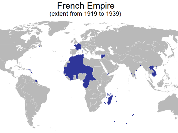 The French bounced back with second colonial empire that covered 5 million square miles at its peak in 1938, before shedding territories in the post-WW2 decolonization movement.