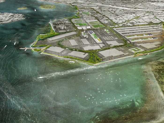 Other winning designs include this plan for the Hunts Point section of the Bronx, where flood barriers and a system of shipping food to the city via water would help make the city more resilient to rising sea levels. Hunts Point Lifelines, as the project is called, is part of President Barack Obama’s post-Sandy rebuilding task force.