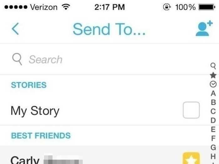 Snapchat shows you the people who you end snaps to most frequently in your "best friends," at the top of your contacts. Below them you