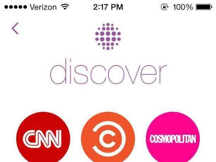 This is Snapchat Discover, a newer feature. Snapchat partners with companies like CNN, Cosmopolitan, Vice, and ESPN to show tidbits of Snapchat-exclusive content. This is also where the Snapchat original series "Literally Can