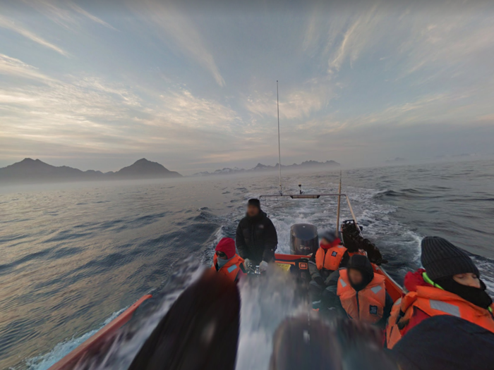 In some of the pictures you can see the crew from the boat that was carrying the camera. You can also spot the mainland in the background.