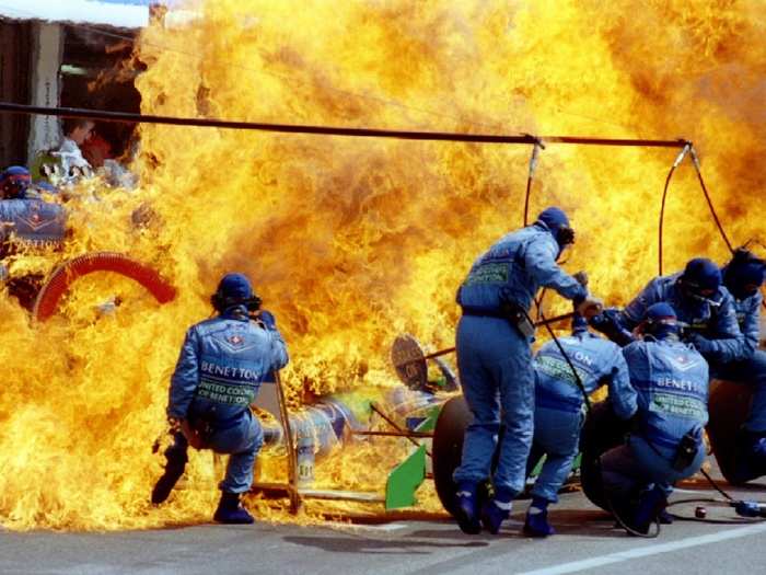 Petrol sprays on the Formula One racing car of Netherland