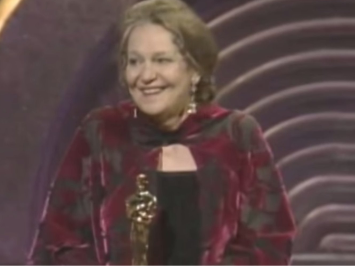 Geraldine Page won in 1986 for "The Trip To Bountiful." She wore a great cape.