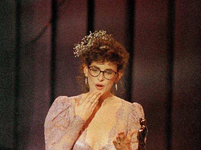 Marlee Matlin in 1987 for "Children of A Lesser God." The dress sleeves and flowers in the hair are especially great.