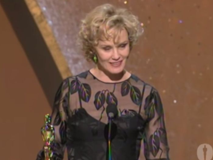 In 1994, Jessica Lange took home the award for "Blue Sky" while wearing Calvin Klein.