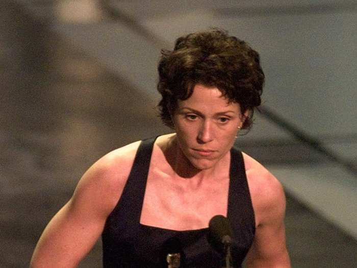 Frances McDormand won in 1997 for "Fargo." She wore a seemingly simple black dress that showed off her ripped arms.