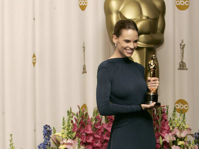 Hilary Swank won in 2005 for her performance in "Million Dollar Baby." Her Guy Laroche dress looked classic and traditional from the front...