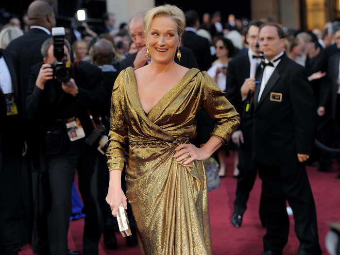 Meryl Streep took home her third award in 2012 for "The Iron Lady." As always, she looked stunning, and her gold Lanvin dress matched her new award.