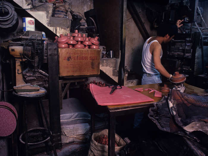 This rubber factory was run entirely by two men.