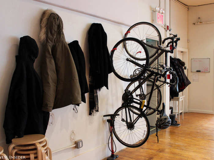 Some employees commute by bike, so the design team built a rack to accommodate them.