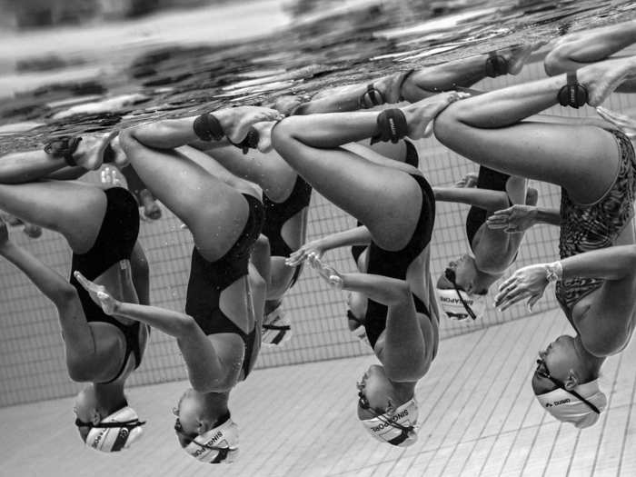 Photographer Jonathan Yeap Chin Tiong took these photos to capture the underwater grace of the synchronized swimming team in Singapore during their training session.