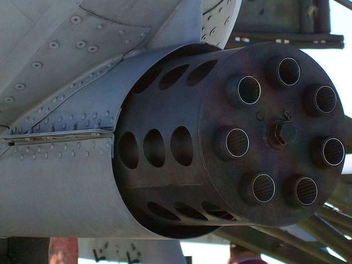 This is the GAU-8 Avenger Gatling gun, the cannon on the nose of the plane.