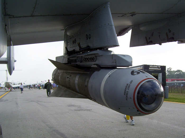 This AGM-65 Maverick air-to-ground missile weighs up to 670 lbs and can wipe out a tank in a single shot.