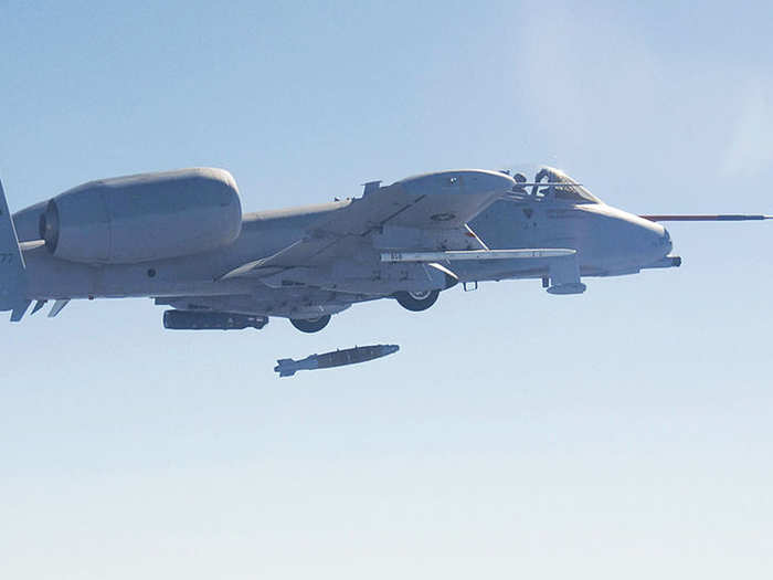 The A-10 can also fire Laser Joint Direct Attack Munitions: Ten-foot-long smart bombs with an accuracy of up to 7 meters.