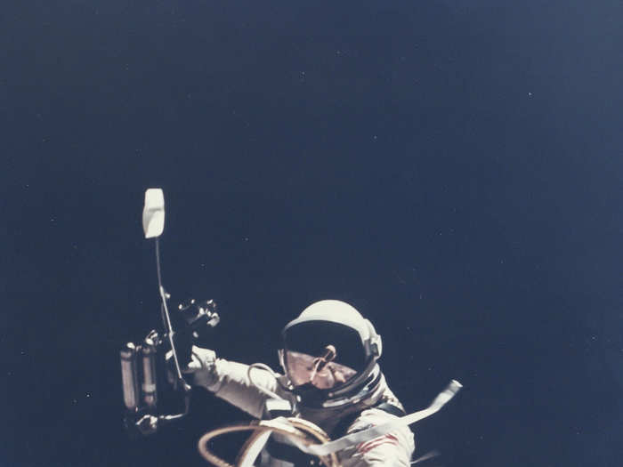 Ed White was the first American astronaut to take a spacewalk, on June 3 1965. A cosmonaut (as Soviet space explorers are called) by the name of Alexei Leonov beat him to it by almost three months — though Leonov had a brush with death to do so, as he was forced to let oxygen out of his suit before reentering his spacecraft. Spacewalks are an important part of an astronaut