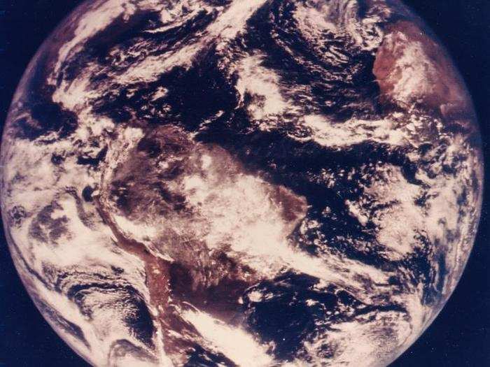 One of the first color photographs of the Earth, taken on November 10, 1967. It was likely taken by ATS-3, an experimental satellite that took the very first color photo of Earth (sold by the same auction house in 2012) on the day it was launched, five days earlier.