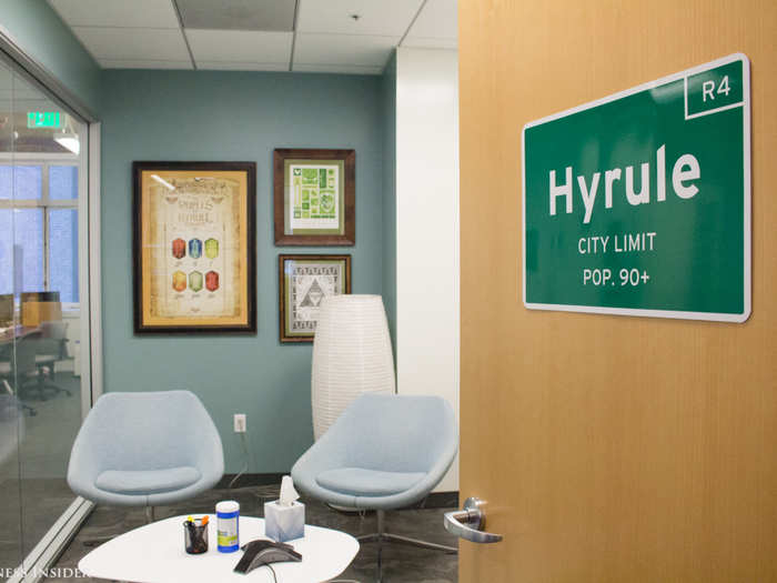 Themed conference rooms pay tribute to places in different video game worlds. The mythical kingdom Hyrule serves as a center stage for many games in the Legend of Zelda series.