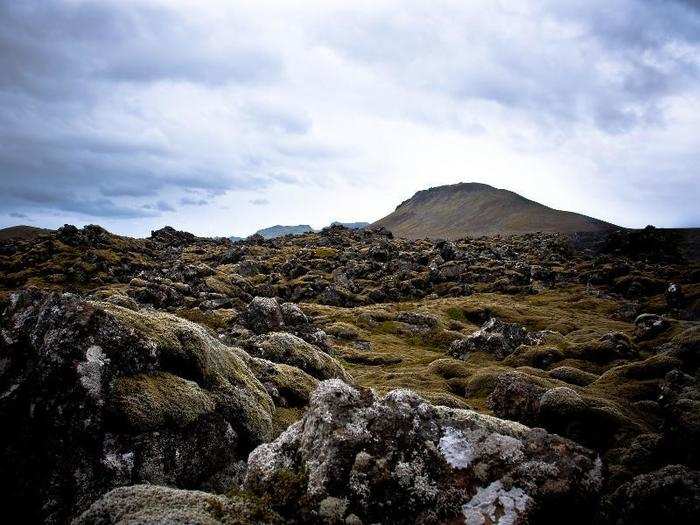 It is covered in great fields of lava rock and bright green moss.