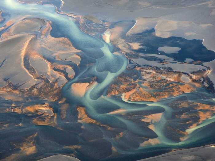 Photographer Andre Ermolaev captured these aerial images of rivers flowing through Iceland’s beds of volcanic ash. The country is home to 30 active volcanic systems.