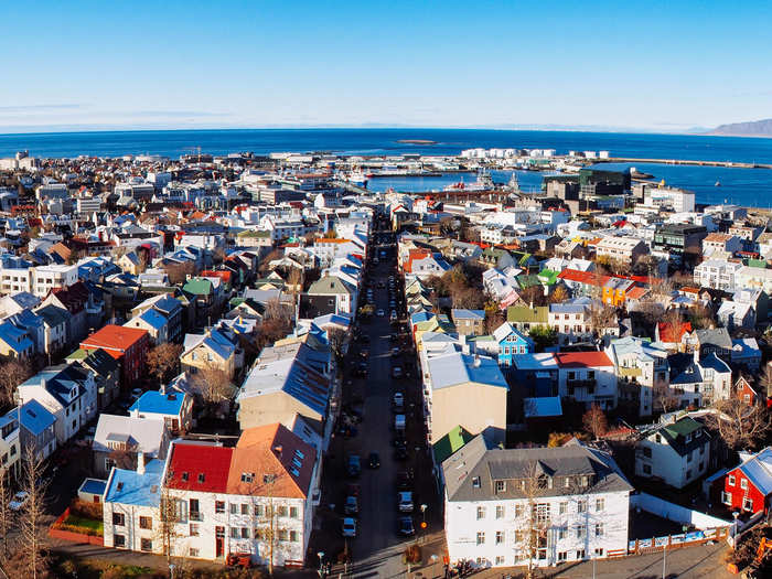 The capital city of Reykjavik looks like a wonderland of different candy colored homes.