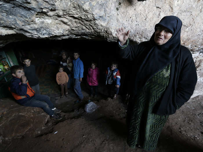 Many of the caves were once used during the Roman period but were abandoned and sealed for centuries. Some now serve as makeshift homes for families as they wait for the shelling to end.