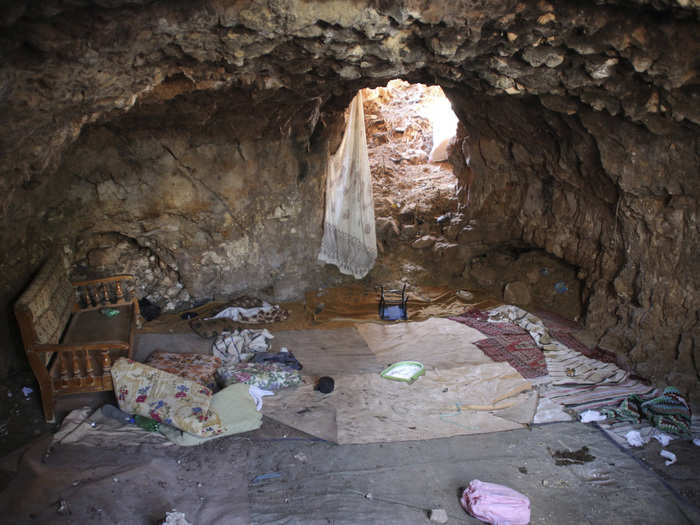 Often they find the caves deserted, like this abandoned base that used to belong to rebel fighters in the Zur-Almsalq village.