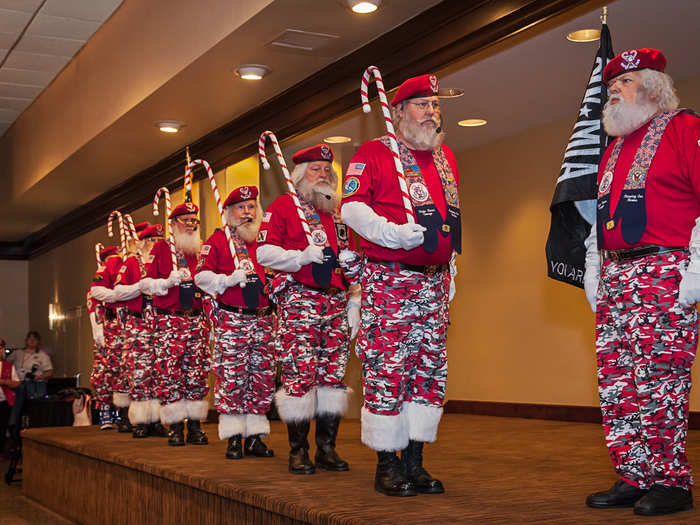 Some conventions are in unexpected places. The Santa Celebration, hosted by the International Brotherhood of Real Bearded Santas, is held in Tampa, Florida. At the convention, Santas are taught how to answer typical questions that children ask and taught how to act as Santa. Vendors sell Santa suits, props, and sleighs.