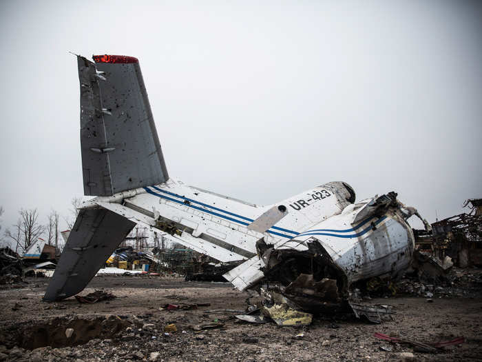 The destroyed bodies of planes are there, too.