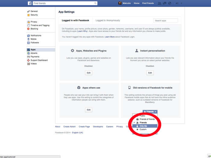 Lastly, you can control who sees your posts uploaded from old, outdated Facebook apps on old phones by changing the "Old versions of Facebook for mobile" to "Only Me." After that, you