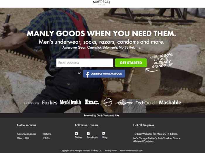 Manpacks is another subscription service, but this time for whatever a guy needs