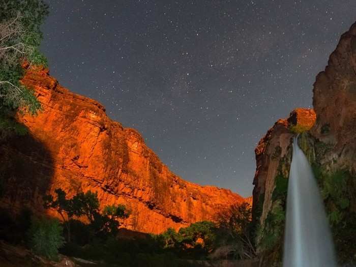 Havasu Falls in the middle of the night, Grand Canyon, Arizona