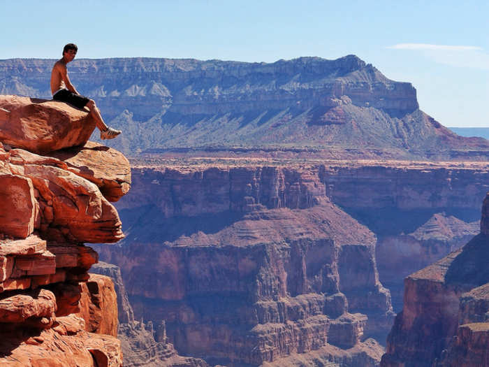 Top of Toroweap in Grand Canyon — those feet are hanging over a 3,500 drop to the Colorado River.