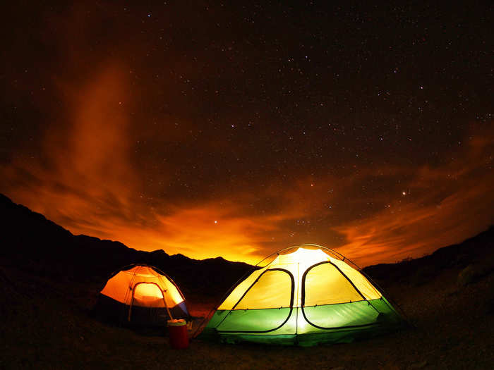 Light pollution of Las Vegas illuminating the clouds in Valley of Fire State Park in Nevada