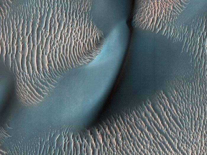 Proctor Crater is famous for its dunes, shown in exquisite detail here. In fact, these are some of the first sand dunes ever discovered on Mars.