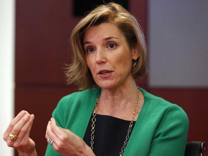 Ellevate Network chair Sallie Krawcheck works while everyone