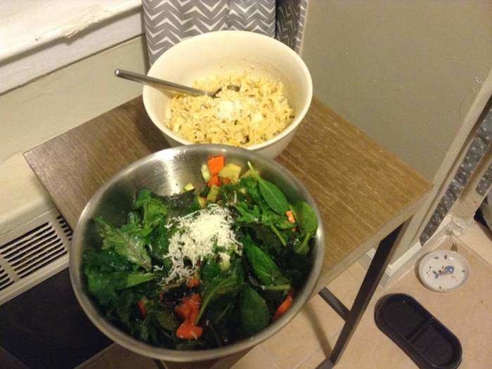 If healthy eating is your thing, add a salad. You might have some grated cheese left over to add to it.