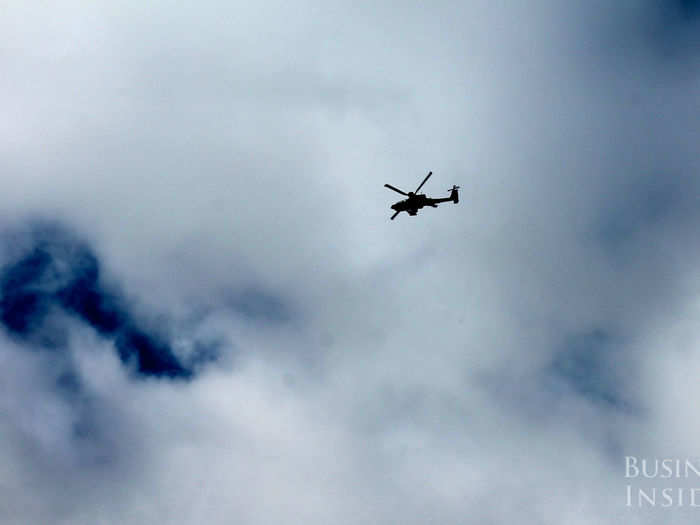 While we were doing our driving, an Apache helicopter flew over us. Nick lets the RAF pilots practice their laser targeting on his tanks.