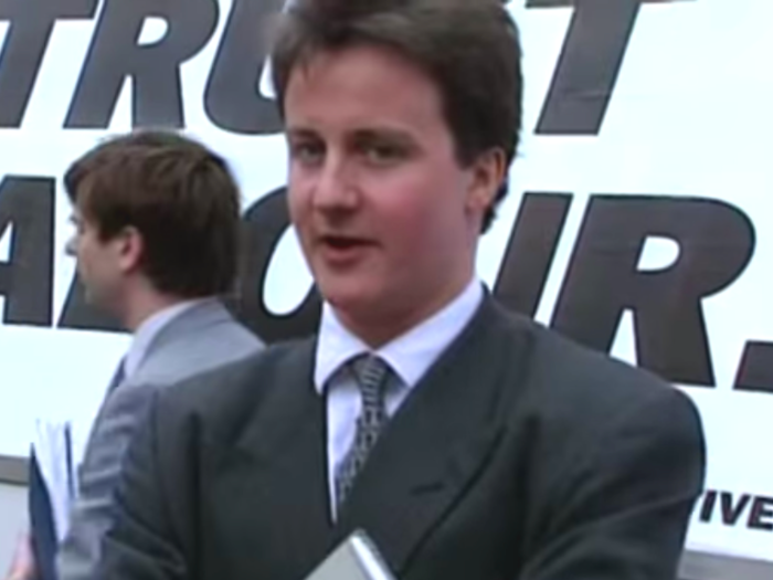 Current UK Prime Minister David Cameron while working for the Conservative party during the 1992 general election.