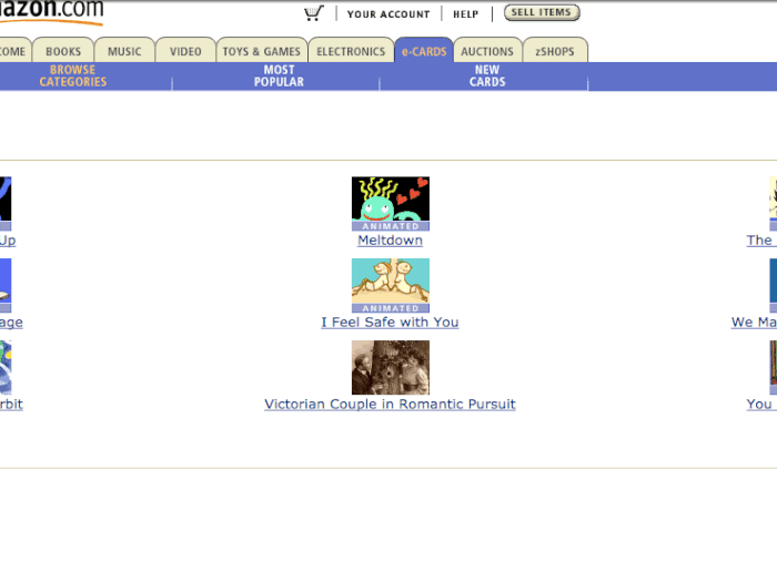 Amazon also used to have an "e-cards" section that let users send each other animated messages: