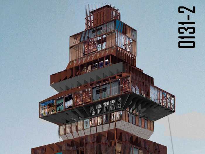 In second place, "Shanty-Scraper" would be a mixed use residential and workspace for impoverished fishermen in the slums of Chennai, India. It would be built from recycled materials found within the city.