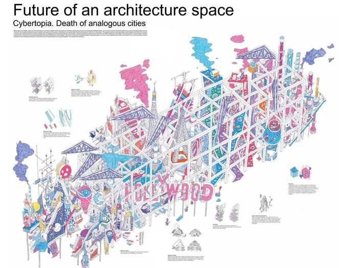 Third-place "Cybertopia" combines the digital and physical worlds in a building that can grow using 3D-printed technology and portable "ships."