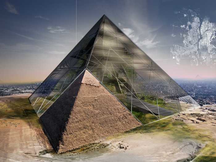 "Bio-Pyramid" is conceived as a biosphere and gateway from the Sahara Desert to Cairo, and an effort to reverse desertification as a result of climate change.