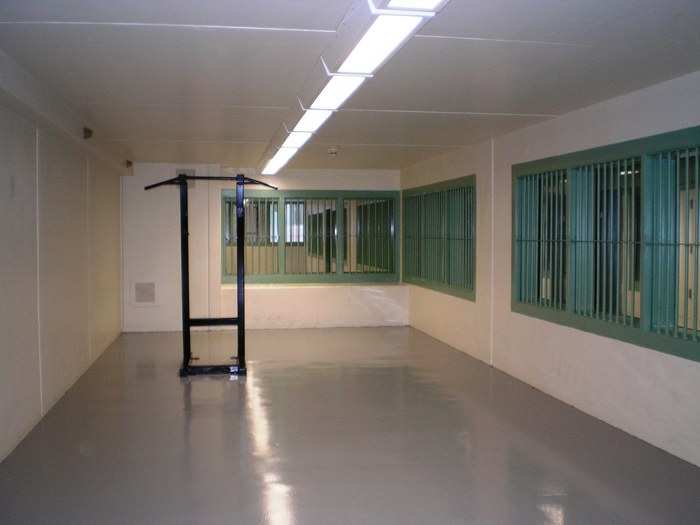 Indoor exercise for gen pop takes place in a similar space. Inmates may also have their exercise privileges suspended for up to three months at a time for minor violations, like feeding crumbs to birds.